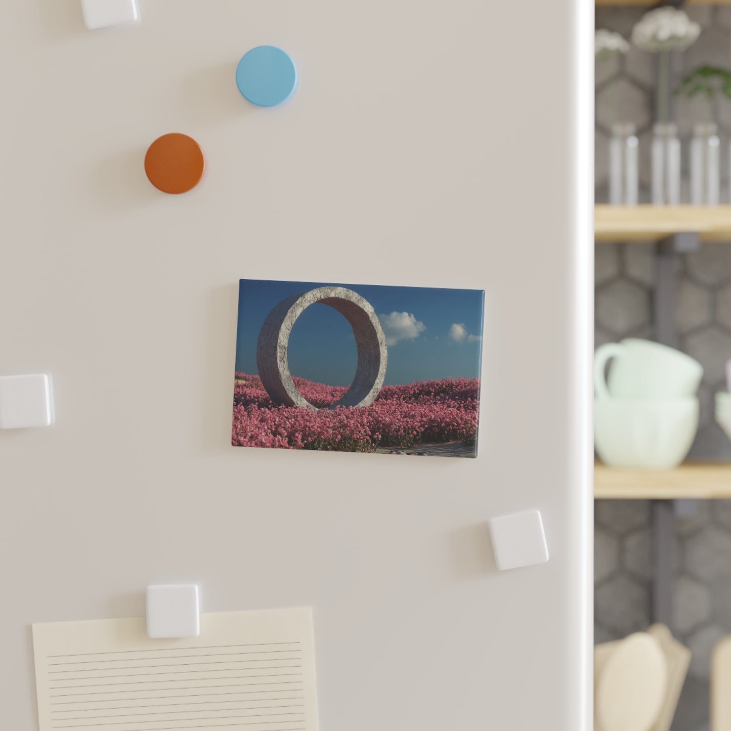 Concrete Ring in Pink Bloom Field Button Magnet, Rectangle (1 & 10 pcs) – A Gateway Through Wildness