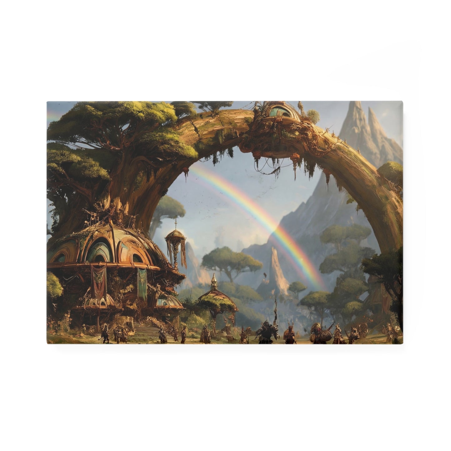 Treehouse Citadel Button Magnet, Rectangle (1 & 10 pcs) – Where Rainbows Arch Over Ancient Roots