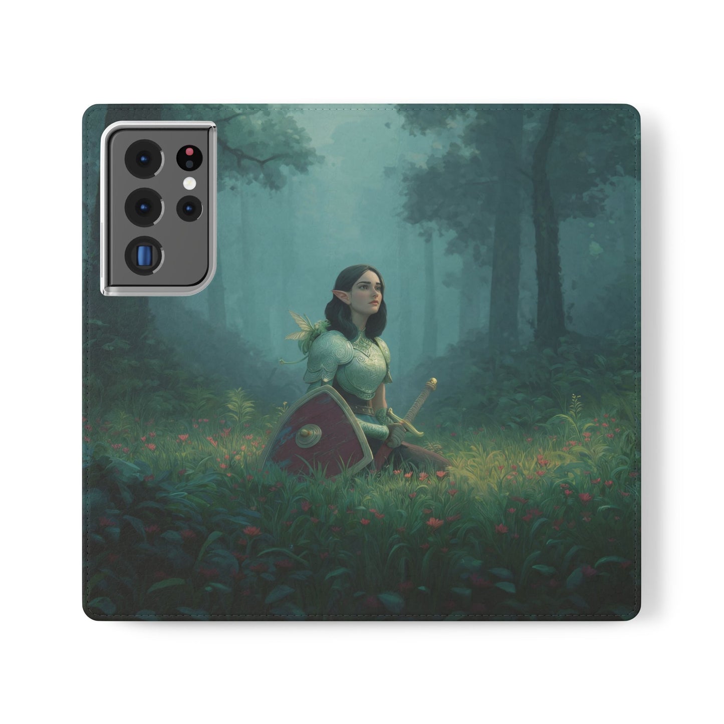 Woodland Sentinel Flip Cases – Green Knight in Misty Grove