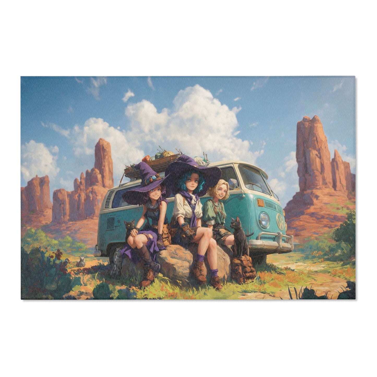 Witch’s Road Trip Area Rugs – Sun-Drenched Van and Three Witches’ Rest