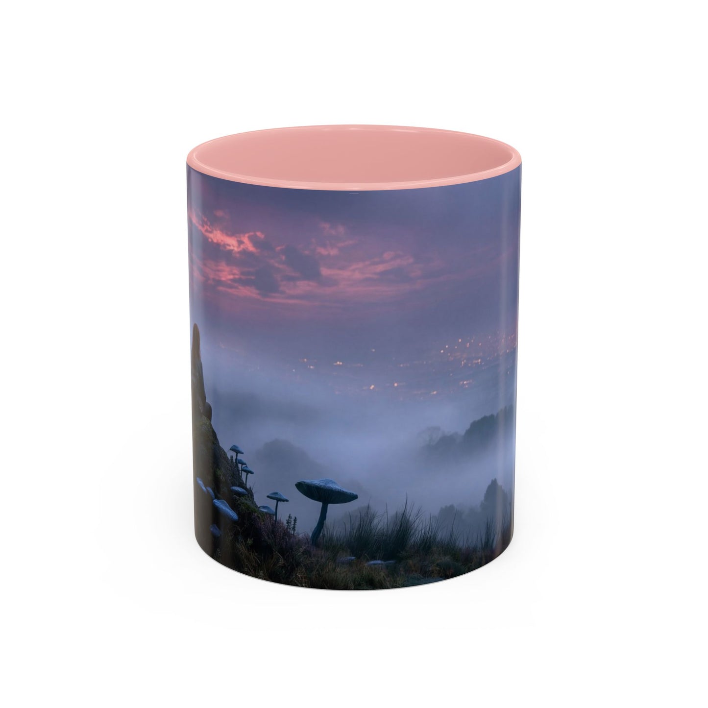 Moonlit Mycophile Accent Coffee Mug (11, 15oz) – Twilight Guardian of the Fungal Peaks