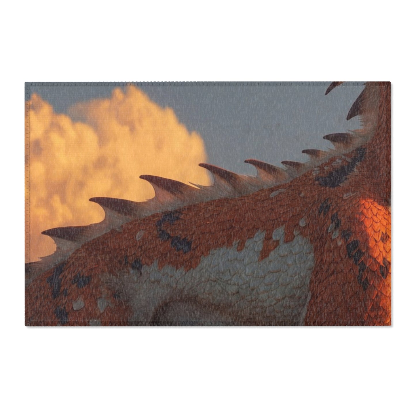 Sunset Sentinel Dragon Area Rug – Warm Ember Skies and Grasses