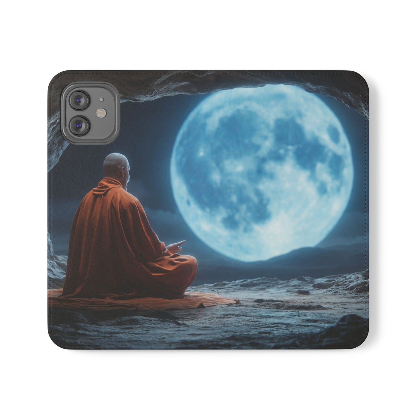 Lunar Meditation Flip Cases – Serene Monk Under Moonlight