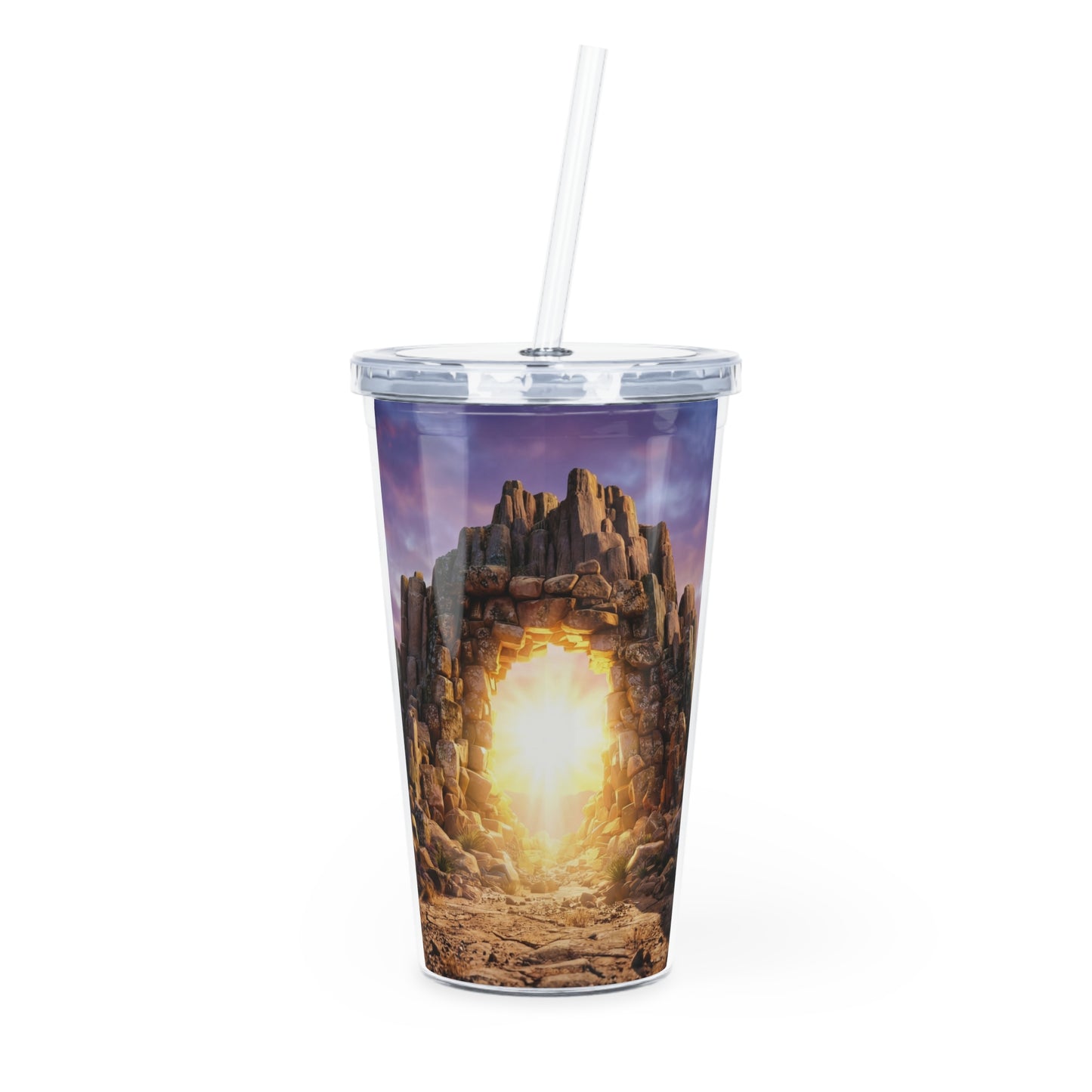 Stone Archway Portal Tumbler with Straw – Sunset Gateway to Warmth