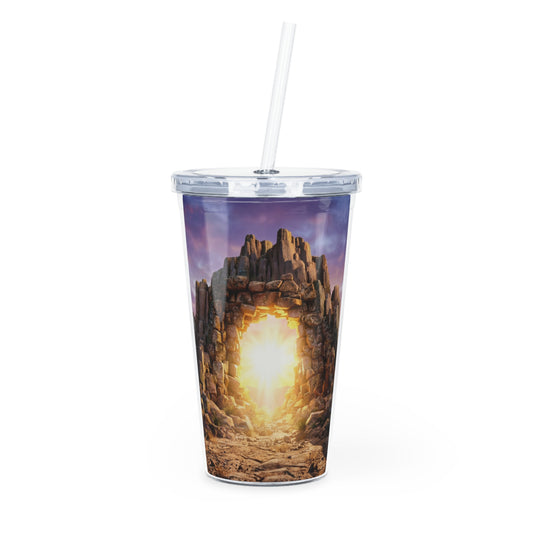 Stone Archway Portal Tumbler with Straw – Sunset Gateway to Warmth