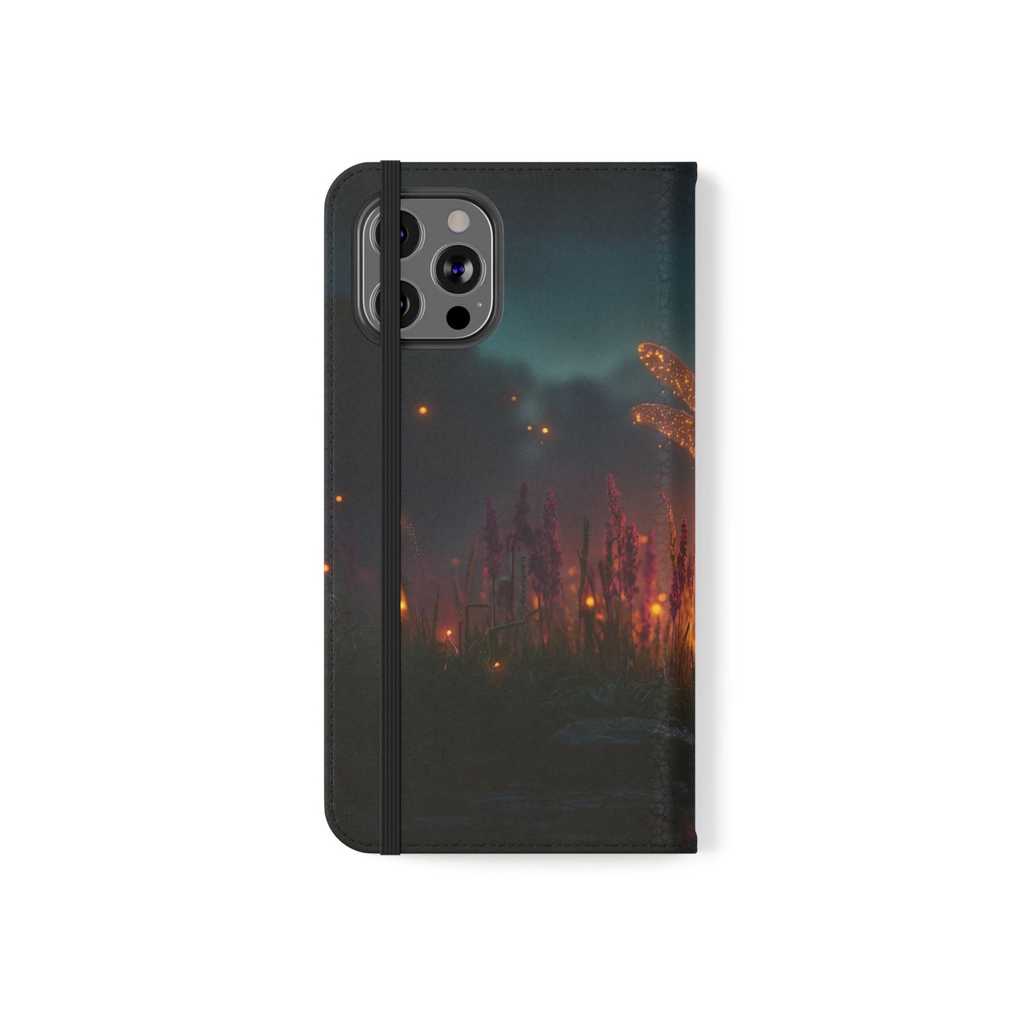 Bioluminescent Dragonfly Flip Cases – Glowing Amber Wings Over Twilight Marsh