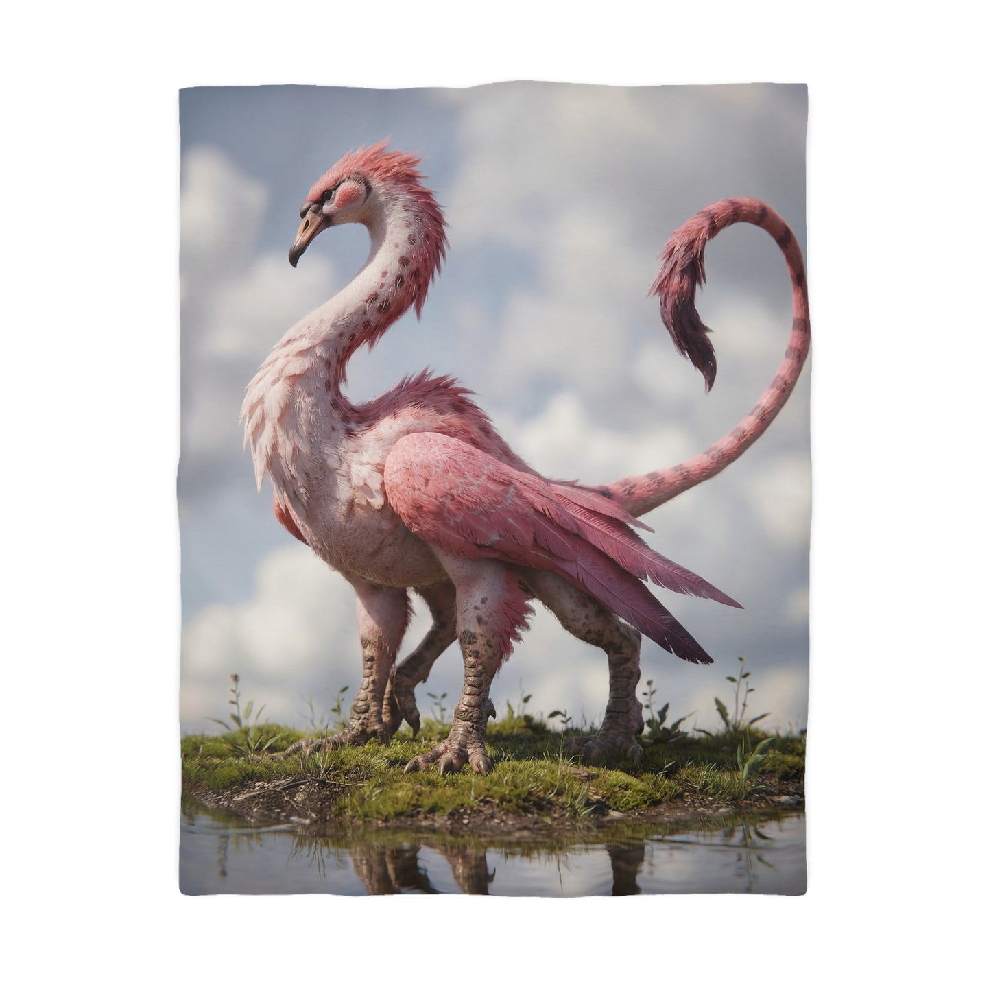 Pink Dawn Sentinel Microfiber Duvet Cover – Soft Feathers Against Sky Reflections