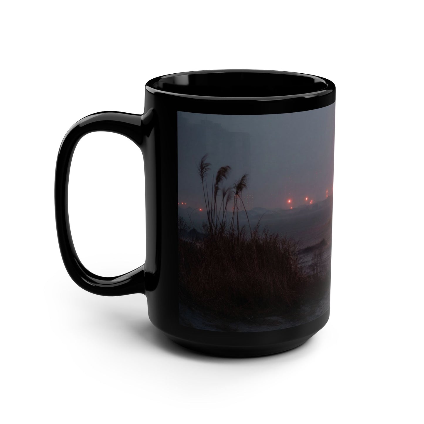 Crimson Circus Tent Mug – Red-Striped Tentside Lantern at Twilight