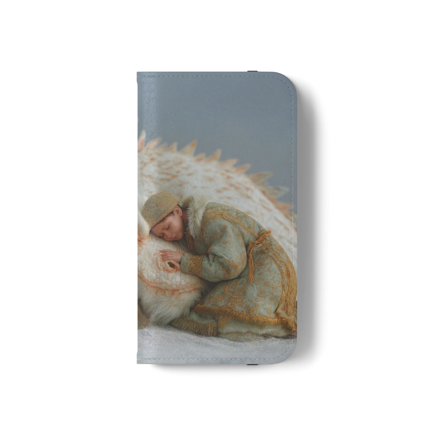 Sleeping Child and Dragon Flip Cases – Snowy Guardian Embrace