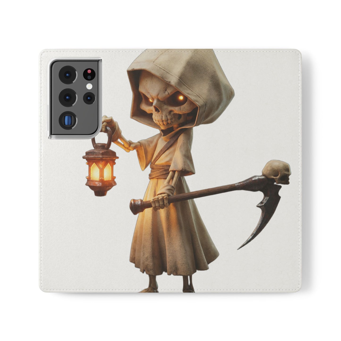 Lantern-Bearing Sentinel Flip Cases – Hooded Guardian with Scythe and Warm Glow
