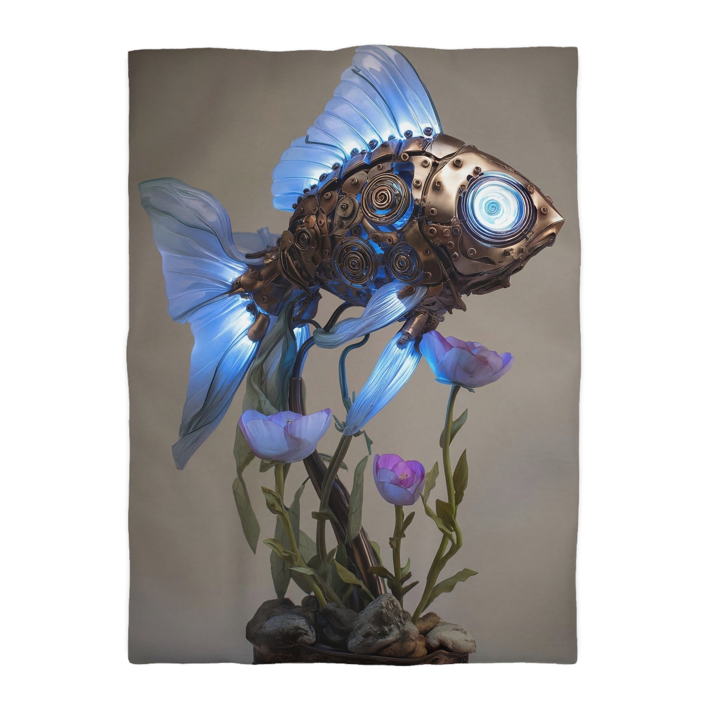 Steampunk Goldfish Microfiber Duvet Cover – Liquid Light Beneath the Bloom
