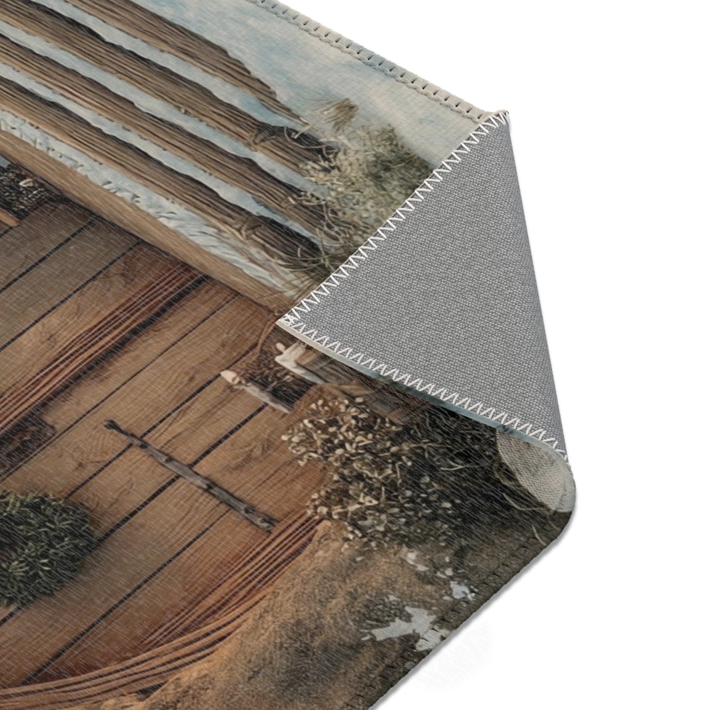 Winter Hollow Cottage Rug – Snow-Dusted Stone & Wood Sanctuary