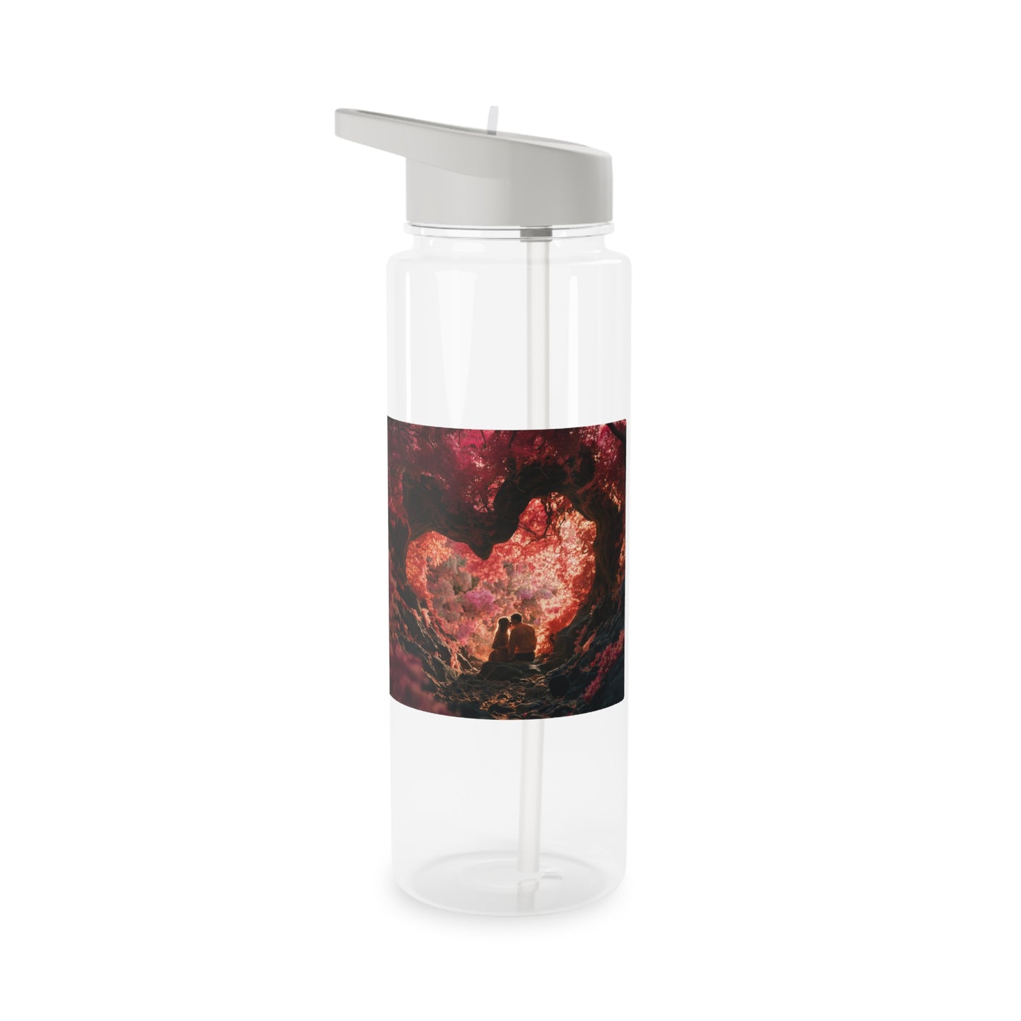 Heart-Shaped Forest Canopy Tritan Water Bottle – Crimson Glow Sanctuary