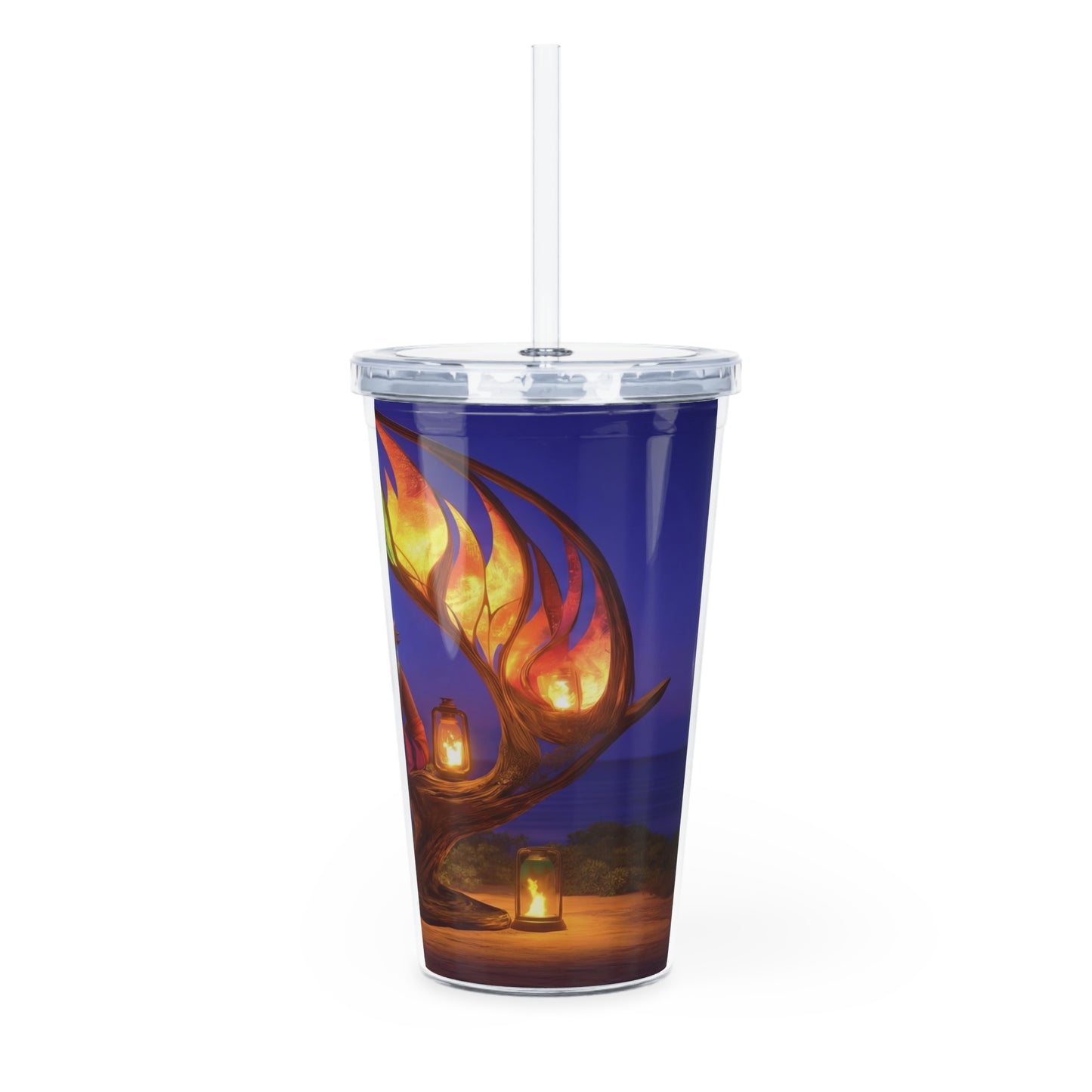 Luminous Phoenix Arch Tumbler with Straw – Sunset Sanctuary at Sea