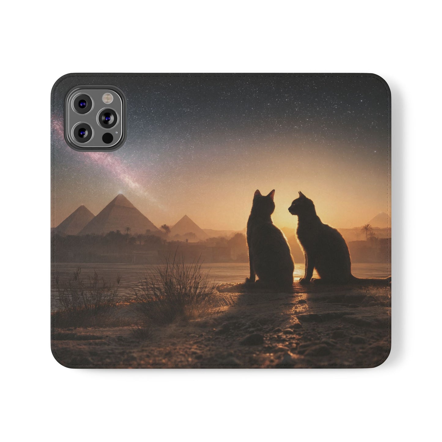 Pharaoh Cats Flip Cases – Starry Nile Guardians on the Bank