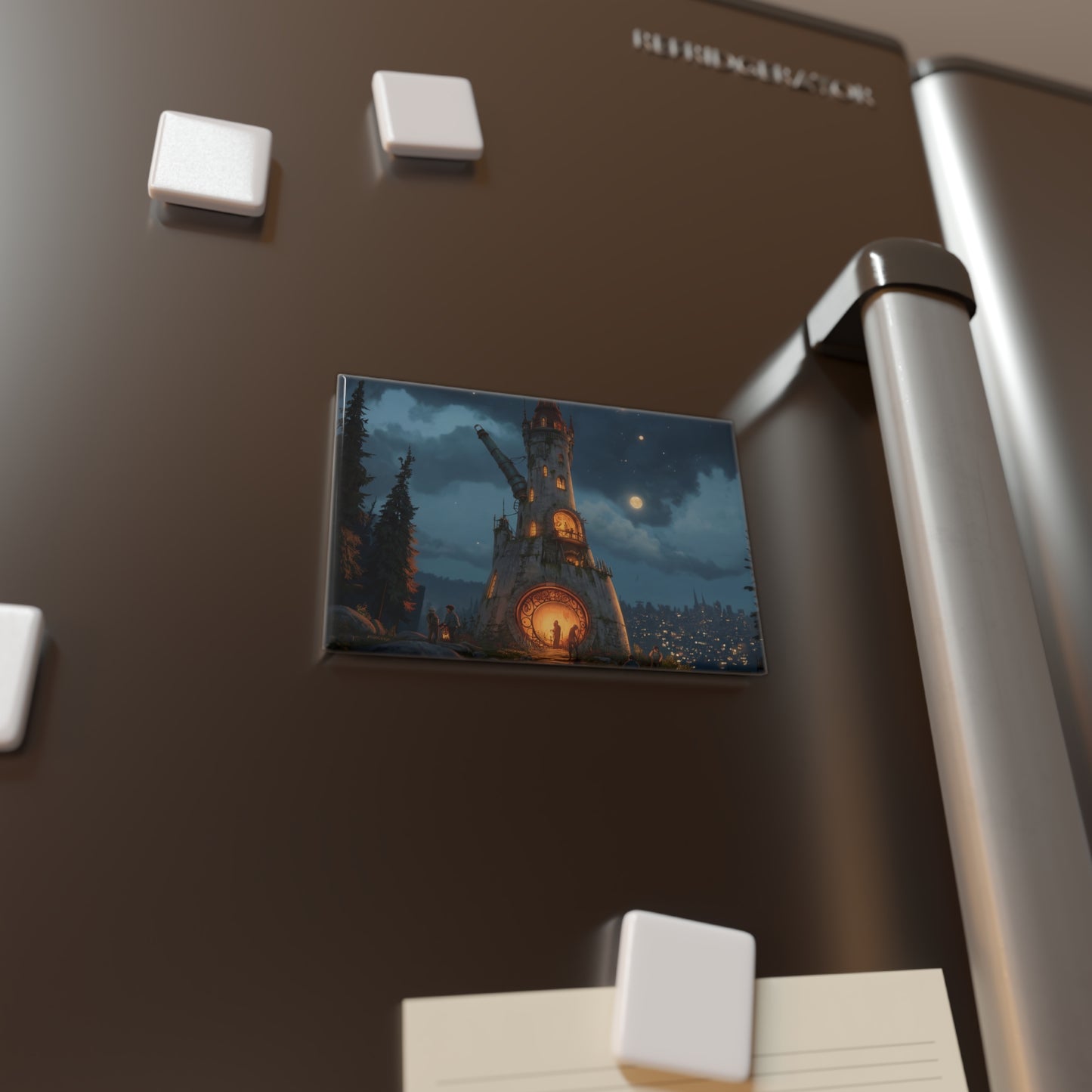 Whispering Tower Button Magnet, Rectangle (1 & 10 pcs) – Moonlit Gateway to a Secret City