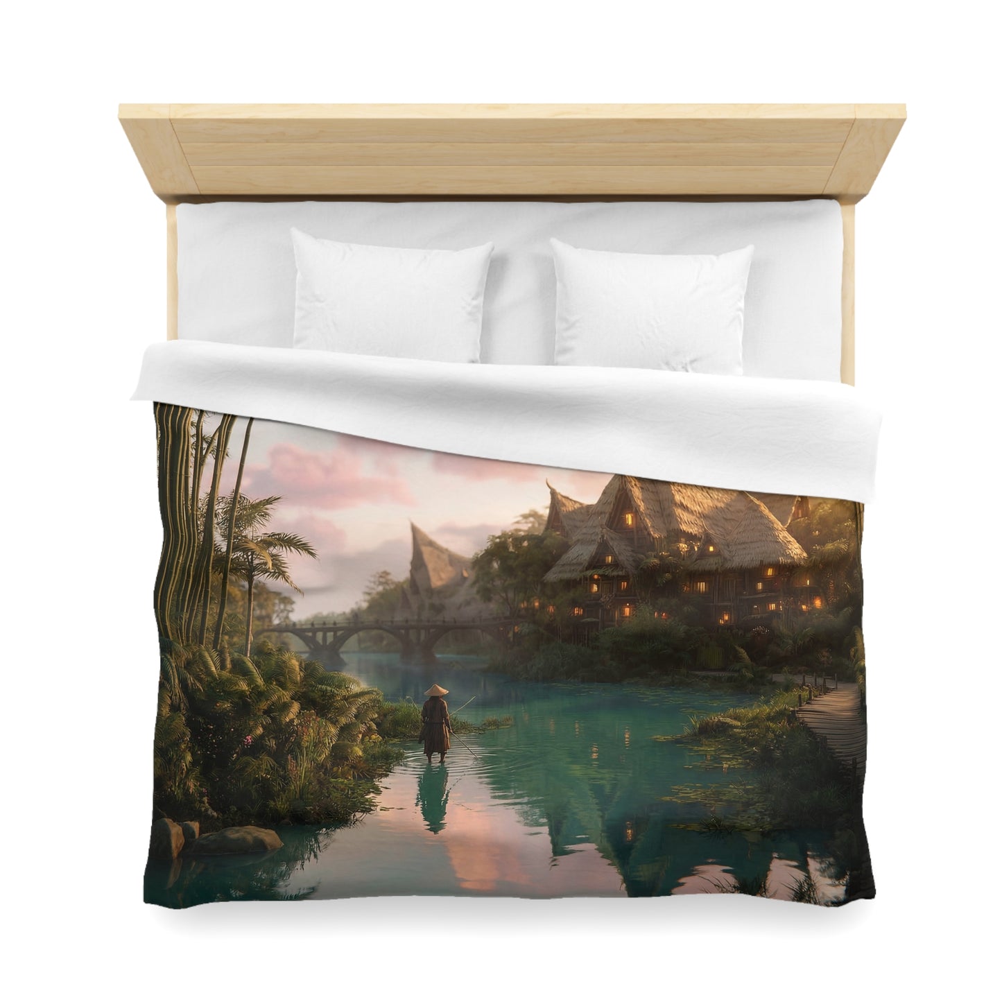 Bamboo River Village Duvet Cover – Golden Twilight Sanctuary