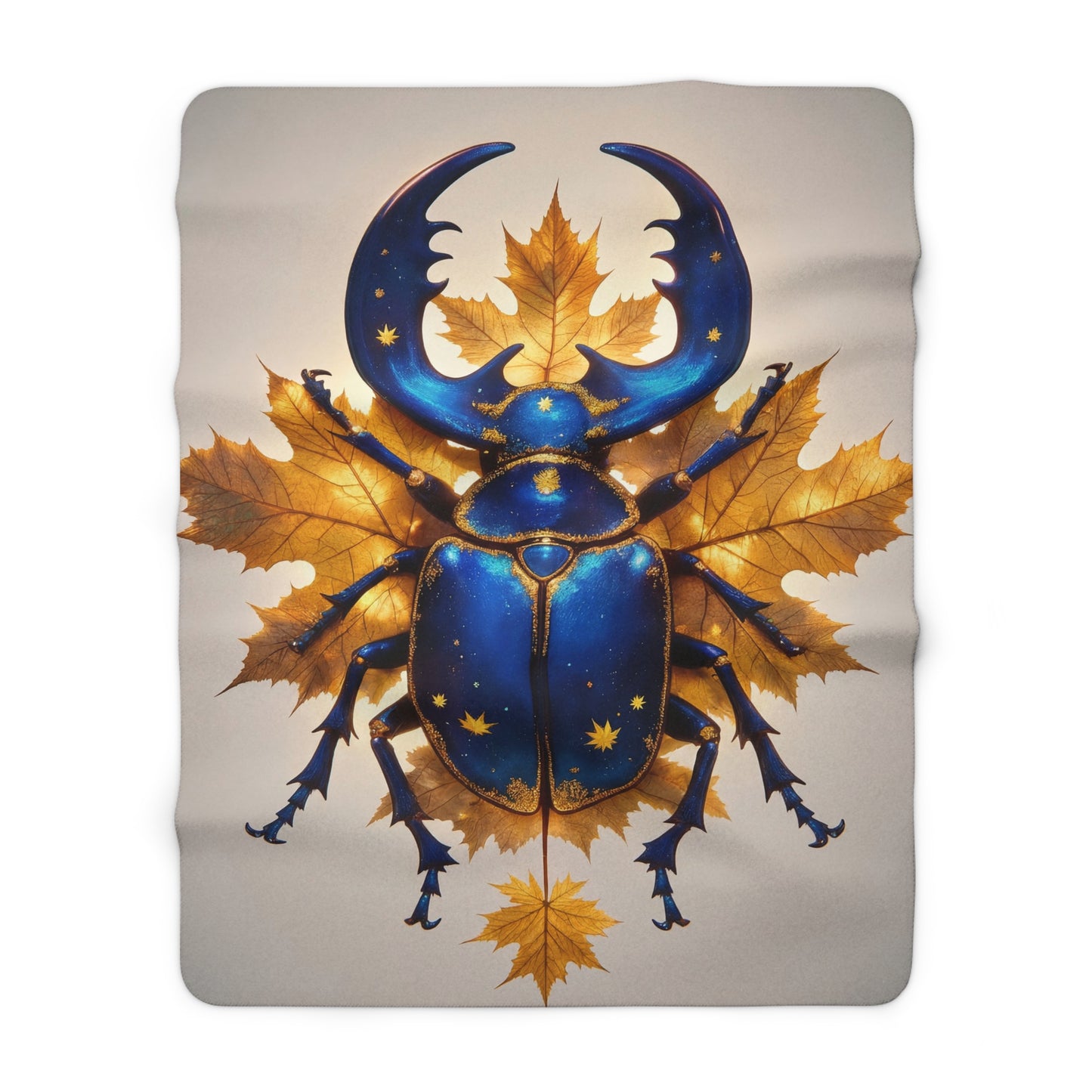 Moonhorn Beetle Sherpa Fleece Blanket – Indigo Starlight Autumn Guardian