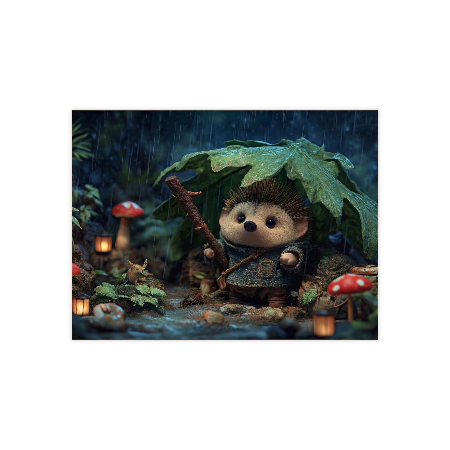 Rain-Slicked Hedgehog Explorer Ceramic Photo Tile – Tiny Guardian in the Wet Woods