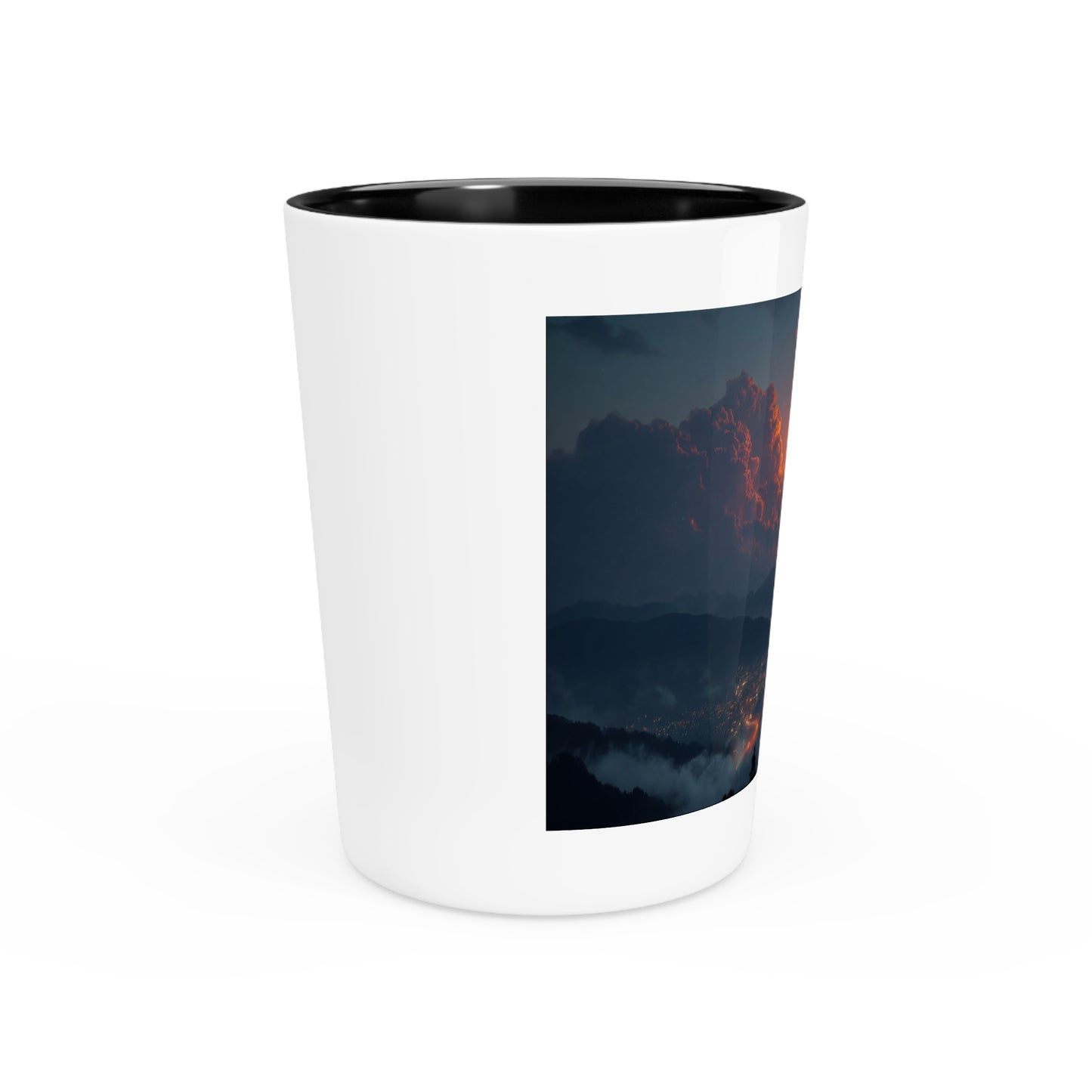Meteor Shower Shot Glass – Fiery Comet Over Mountain City