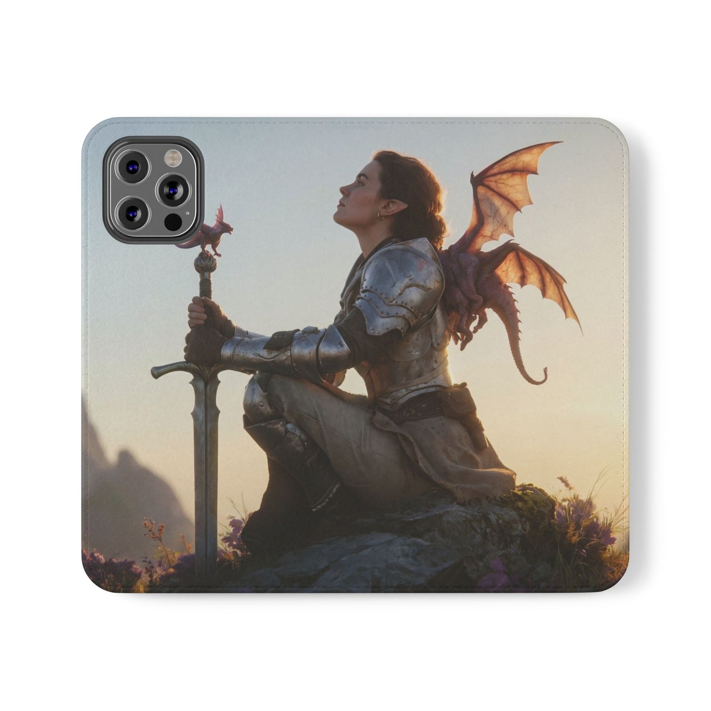 Dragon Knight Flip Cases – Sunlit Sentinel with Mini Drake and Sword