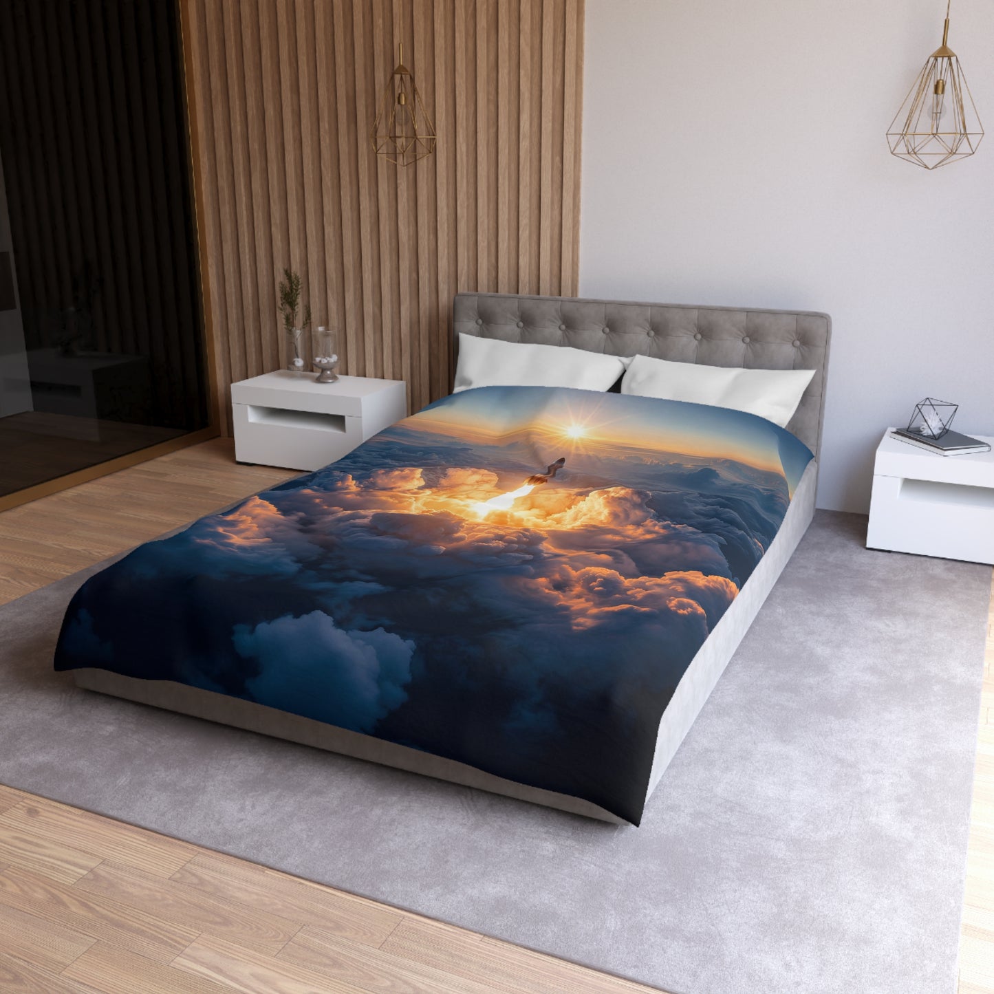 Rocket Sunrise Microfiber Duvet Cover – Piercing Through Clouds Toward Dawn