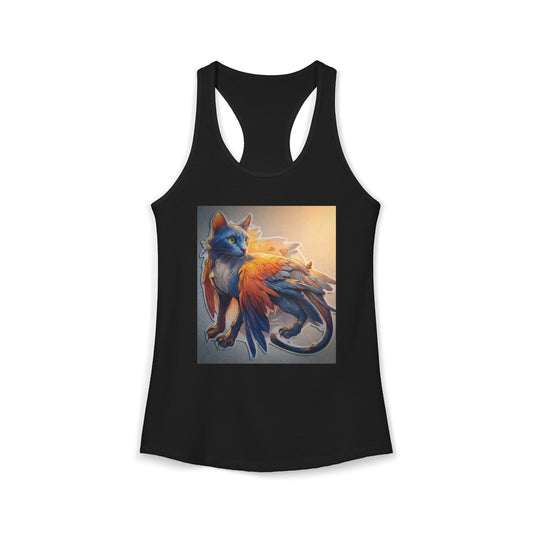 Feathered Blue Cat Racerback Tank – Sunlit Wings and Amber Glow