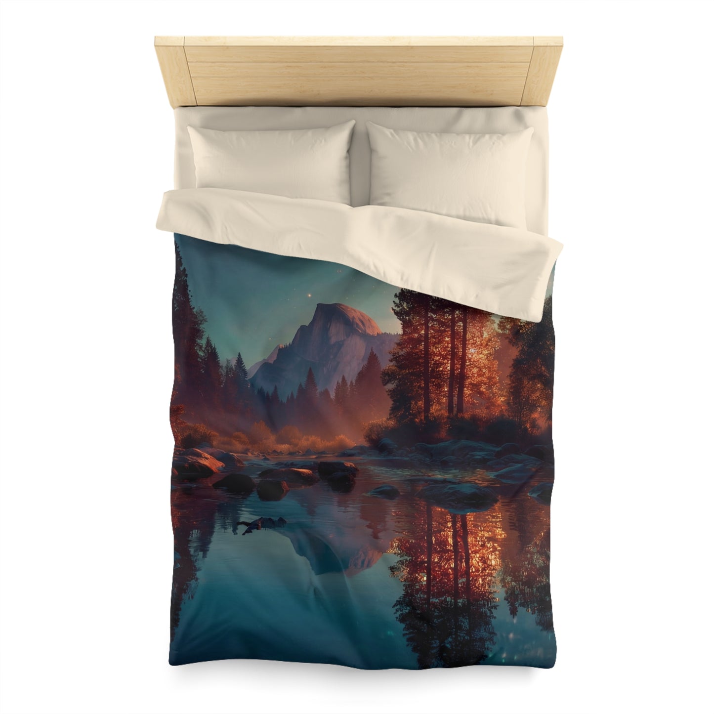 Starlit River Valley Microfiber Duvet Cover – Half Dome’s Twilight Reflection