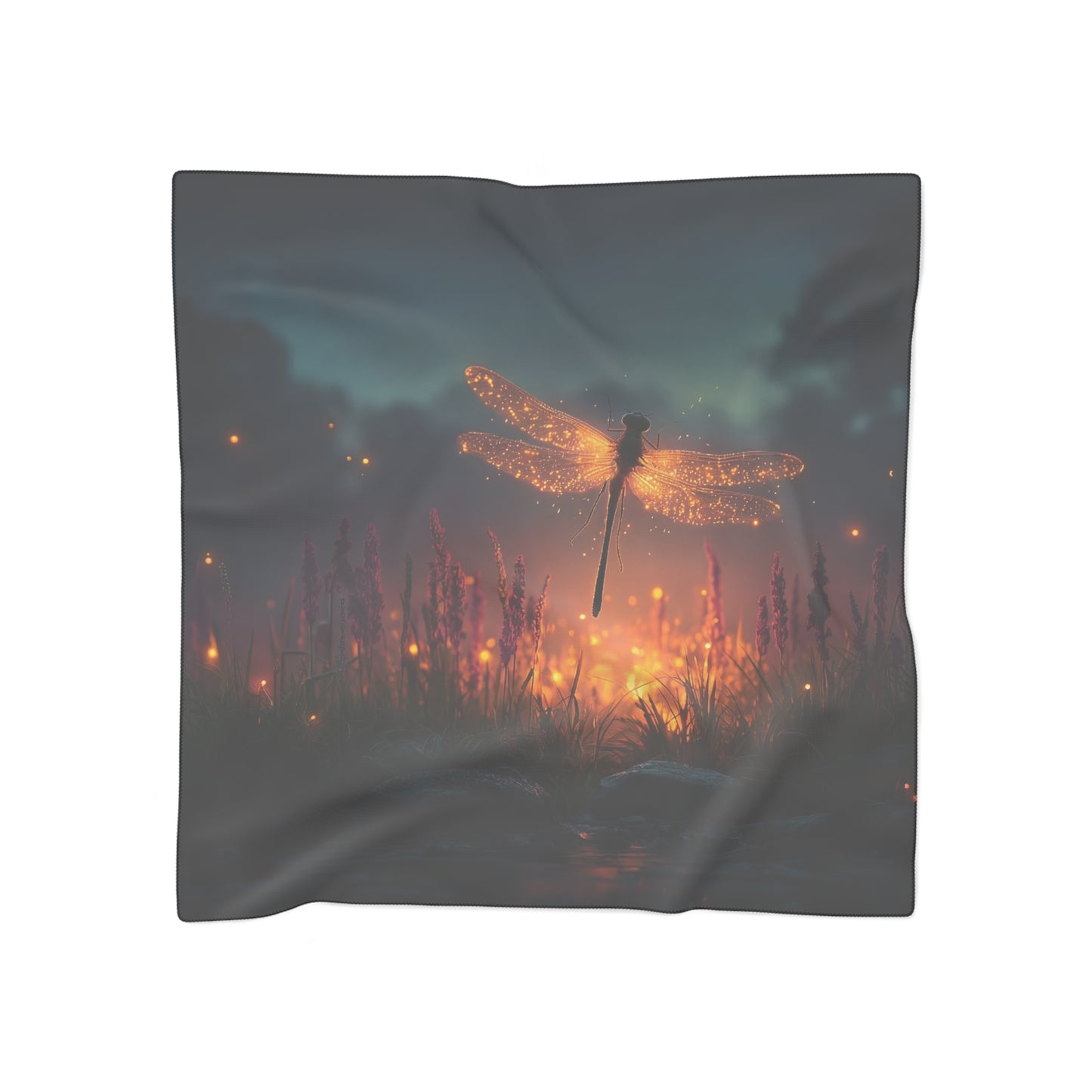 Luminescent Dragonfly Poly Scarf – Twilight Meadow Glow