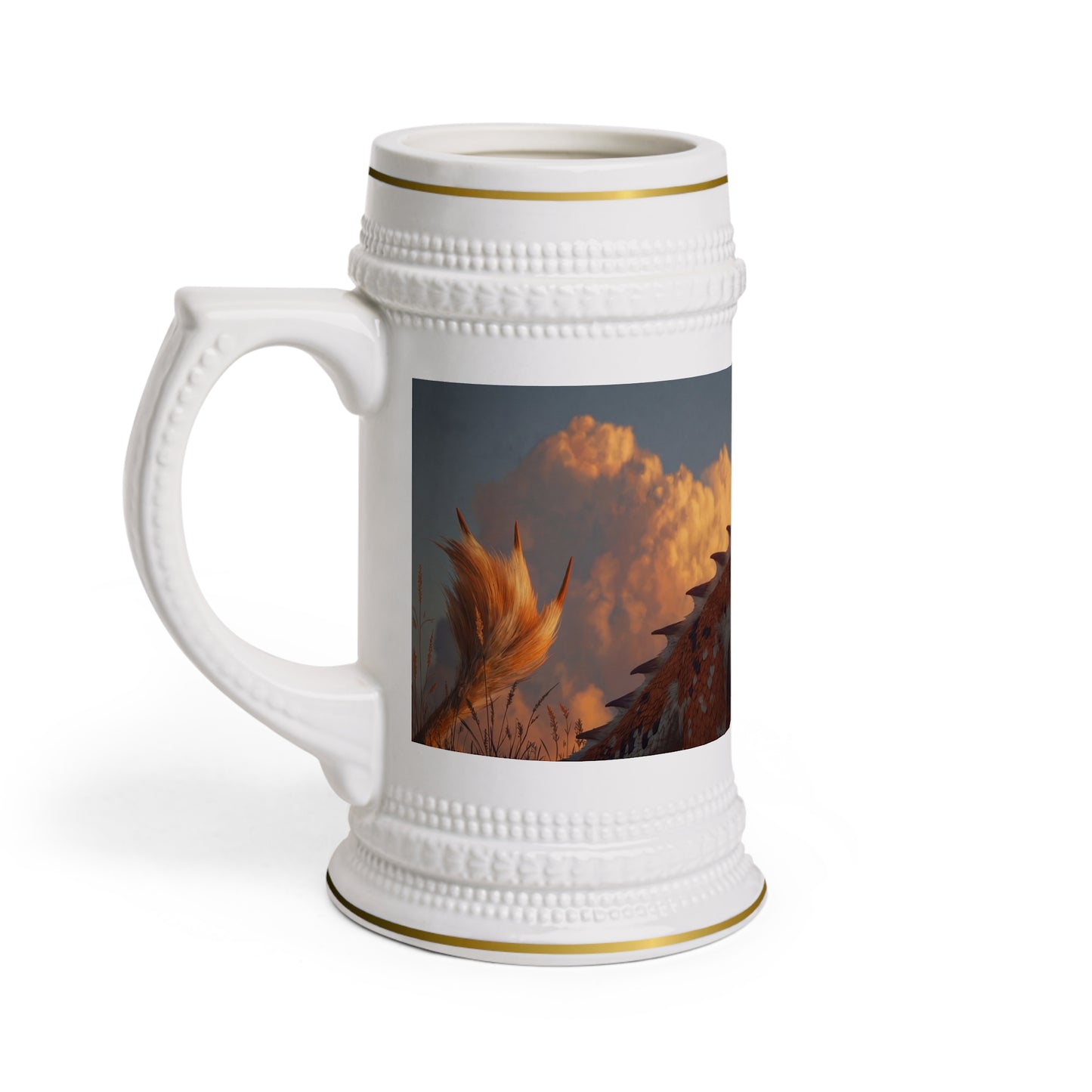 Amber Ridge Dragon Stein Mug – Sunset Guardian with Feathered Tail