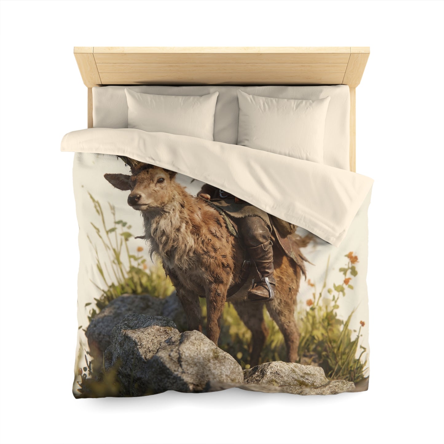 Boy with Antlered Deer Microfiber Duvet Cover – Sunset Ridge Guardian