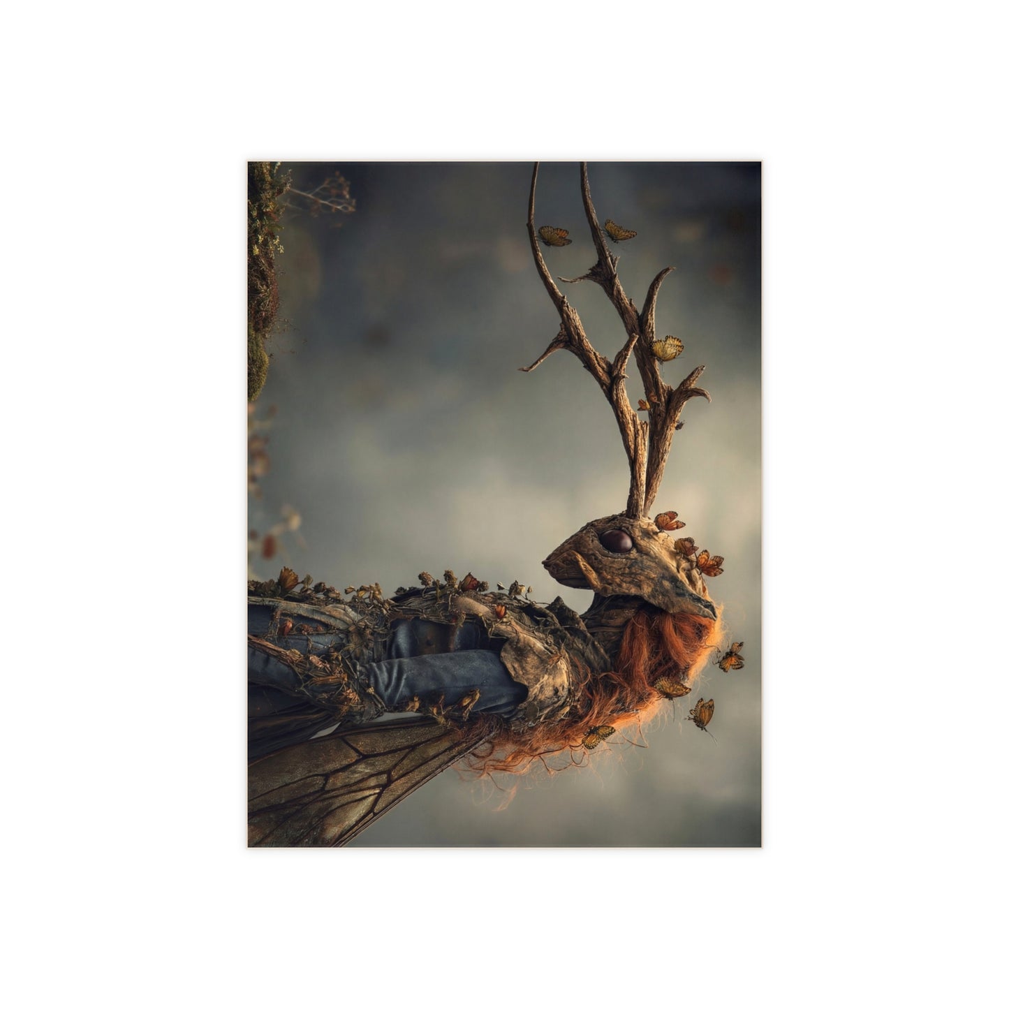 Forest Spirit with Antlers Ceramic Photo Tile – Whispers of Autumn Wings