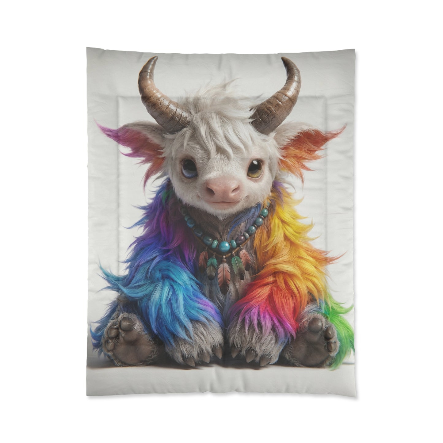 Rainbow Horned Guardian Comforter – Soft Rainbow Furry Beast