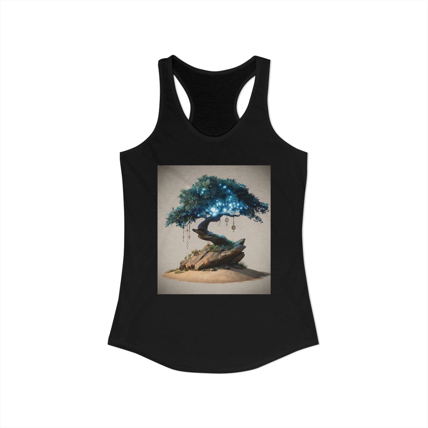 Luminescent Tree Women's Ideal Racerback Tank – Glowing Blue Canopy Sandstone Sentinel