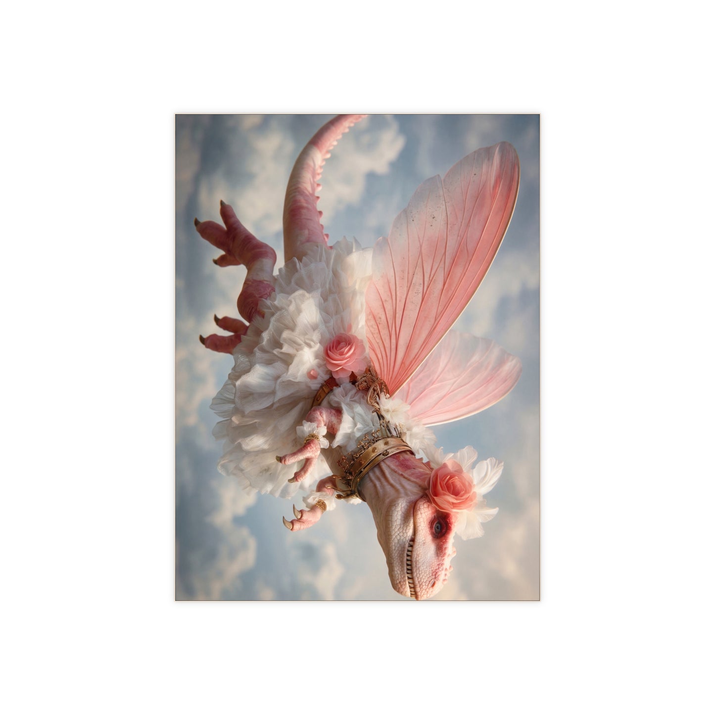 Pink Winged Dinosaur in Tutu Ceramic Photo Tile – Skyborne Ballerina of the Clouds