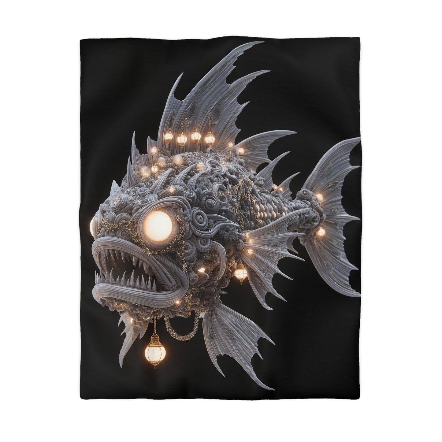 Lantern Fish Microfiber Duvet Cover – Deep Sea Chandelier Dreamscape