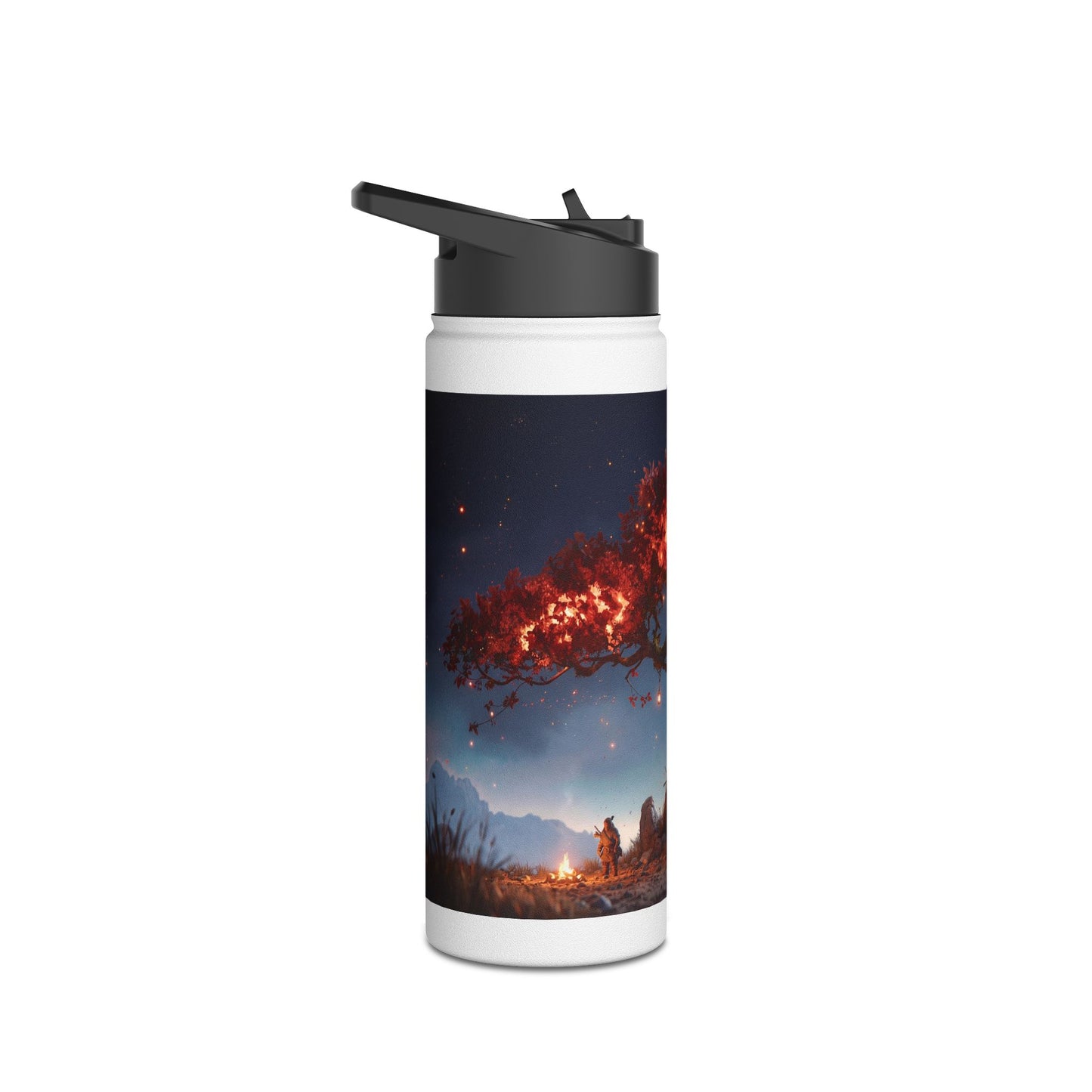 Whispering Ember Tree Water Bottle – Moonlit Campfire Sanctuary