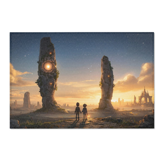 Twin Monoliths Area Rug – Starlit Gatekeepers at Sunset