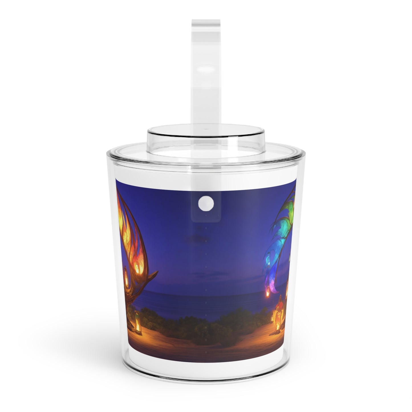 Celestial Phoenix Lantern Ice Bucket with Tongs – Twilight’s Warmth in Glass