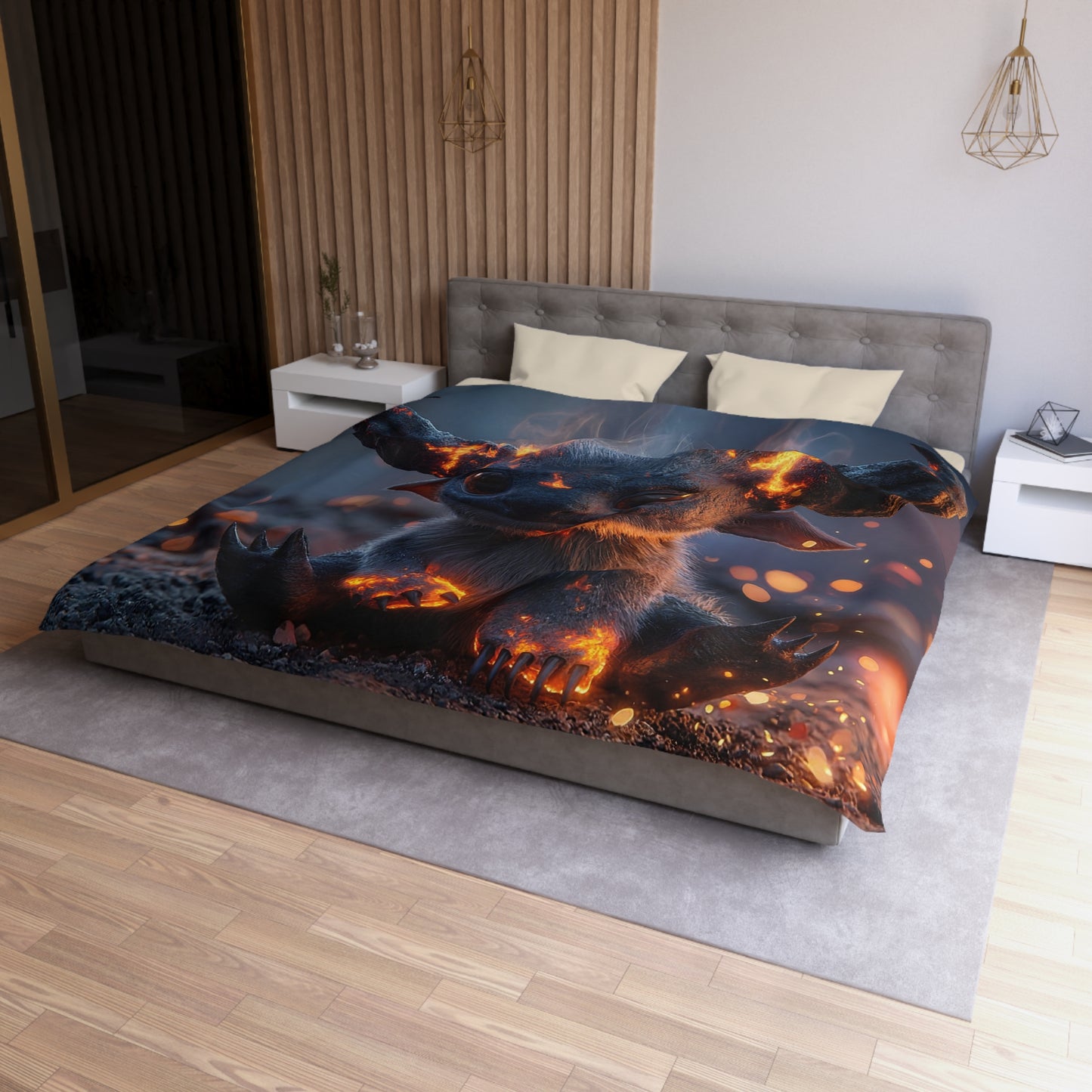 Fiery Horned Beast Microfiber Duvet Cover – Embrace the Gentle Inferno