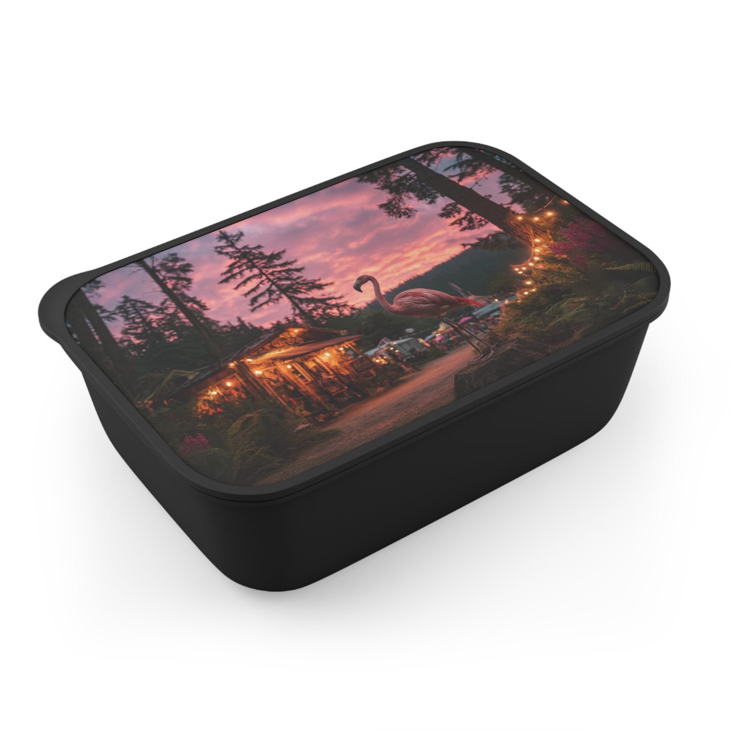 Twilight Flamingo PLA Bento Box with Band and Utensils – Forest Festival Serenity