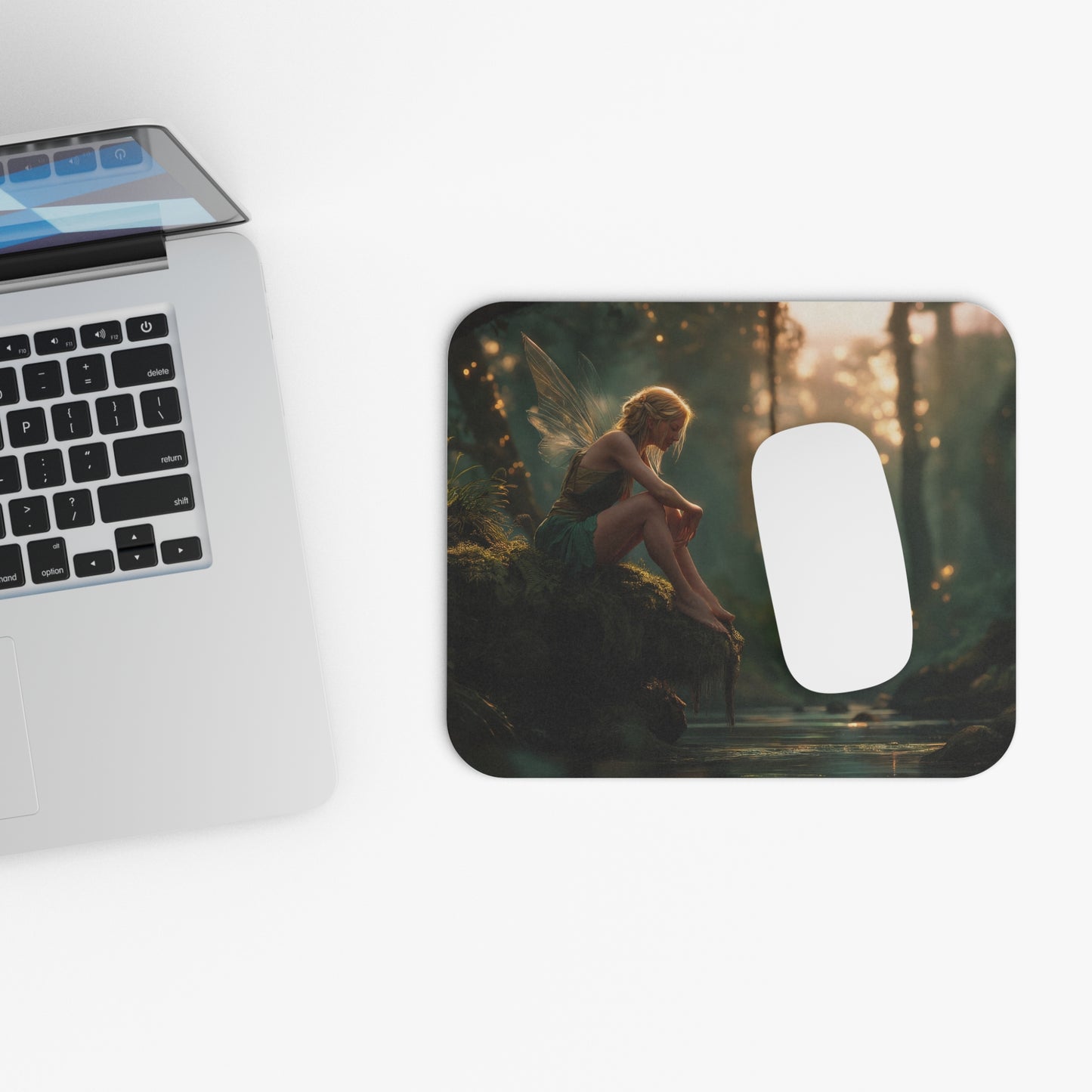 Forest Fairy by the Stream Mouse Pad – Golden Hour Whispers