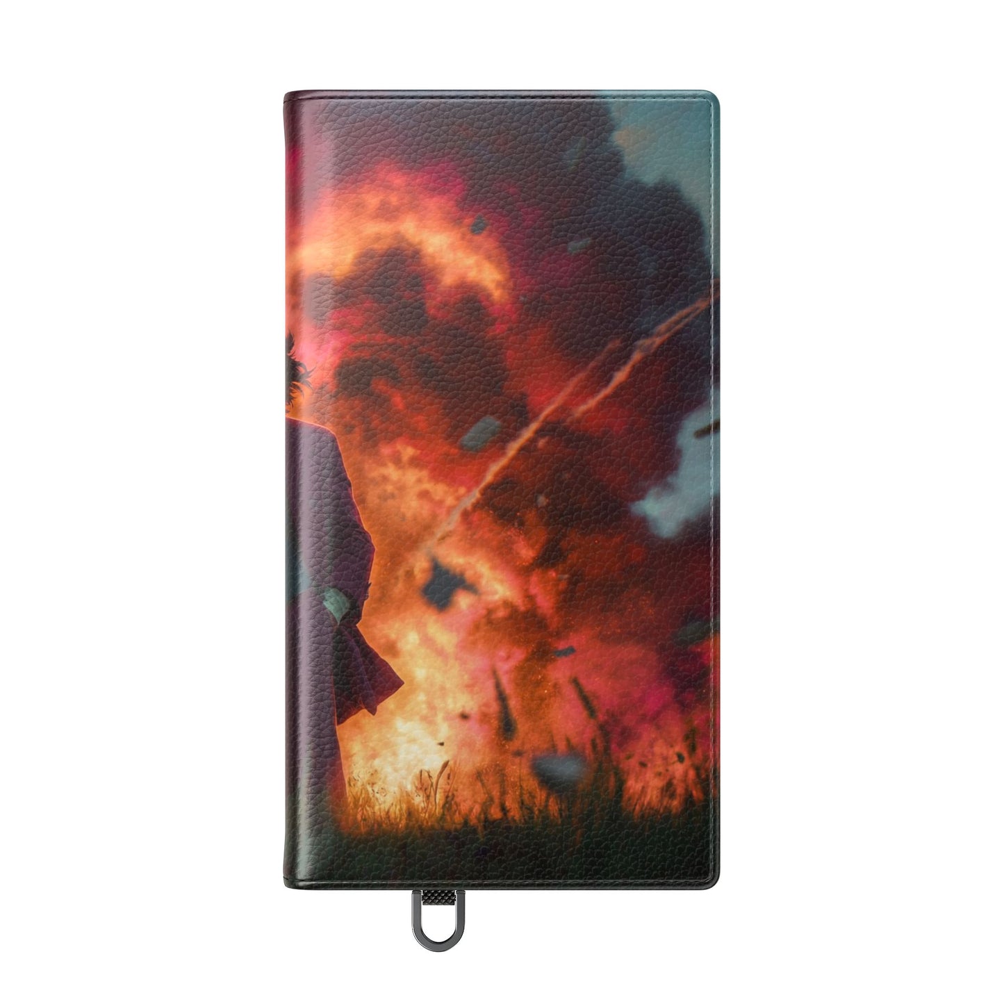 Goggles & Chaos Flip Cases – Purple Suit Amidst Fiery Explosion