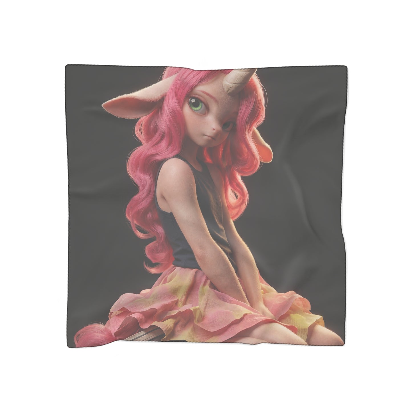 Pink Unicorn Girl Poly Scarf – Twilight Whimsy with Soft Pastels