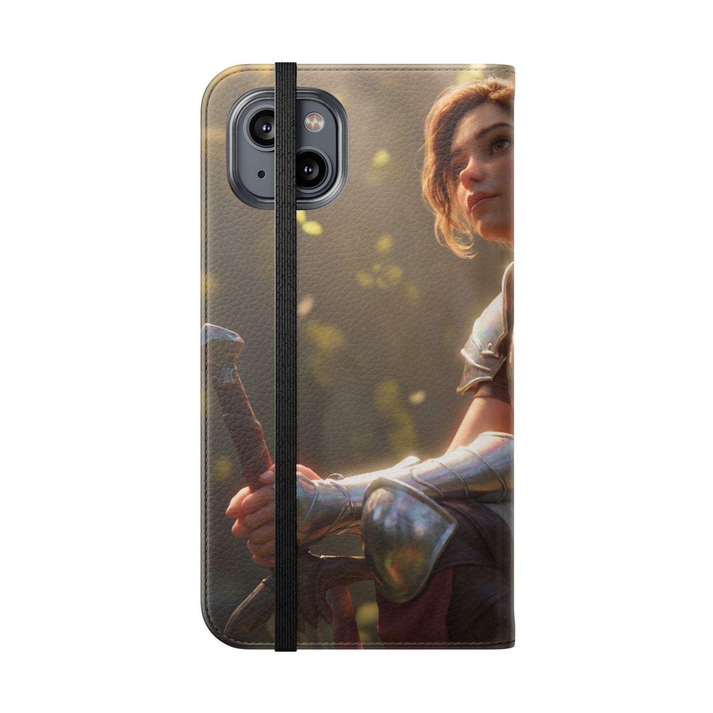 Elven Knight with Dragon Flip Cases – Iridescent Armor & Tiny Guardian Portrait
