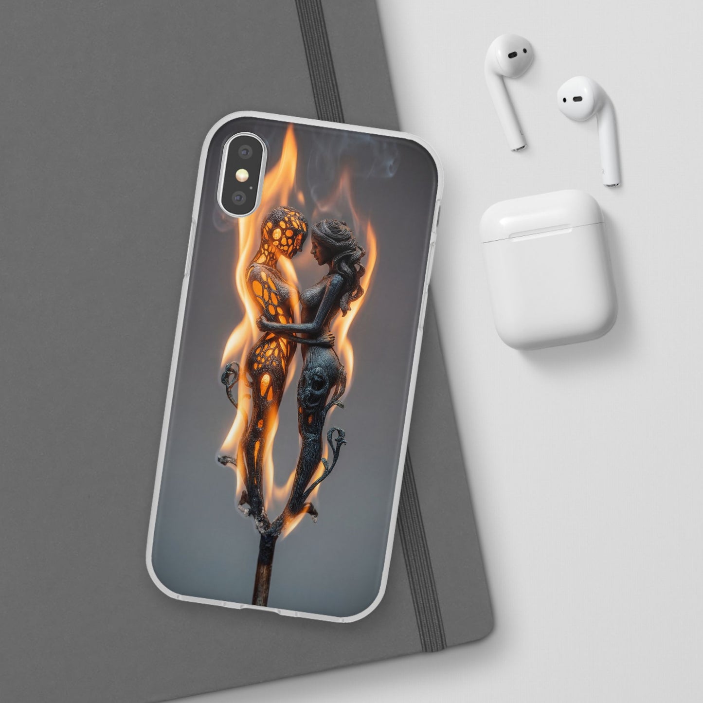 Flame-Embraced Lovers Flexi Cases – Intimate Glow Within the Fire