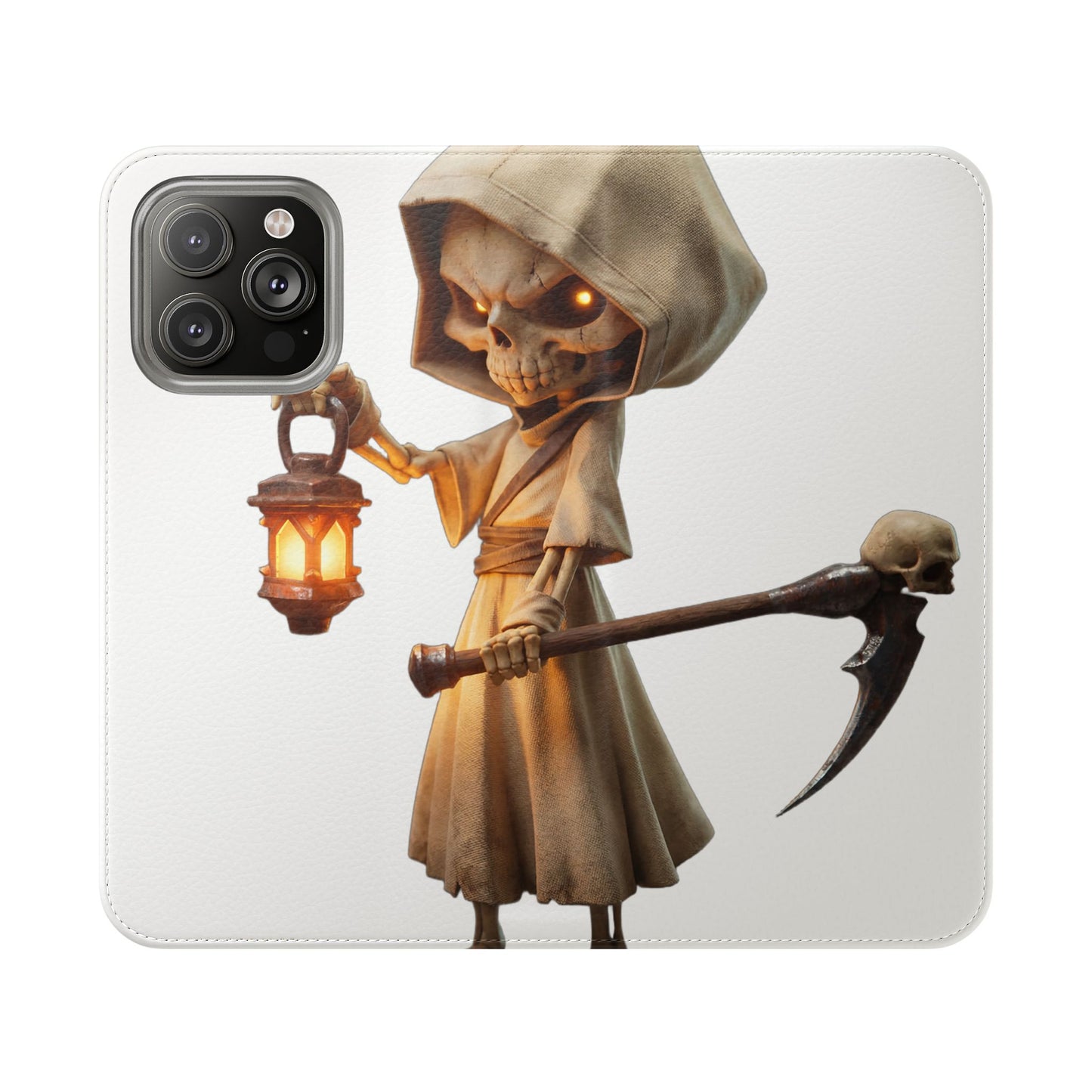 Lantern-Bearing Sentinel Flip Cases – Hooded Guardian with Scythe and Warm Glow