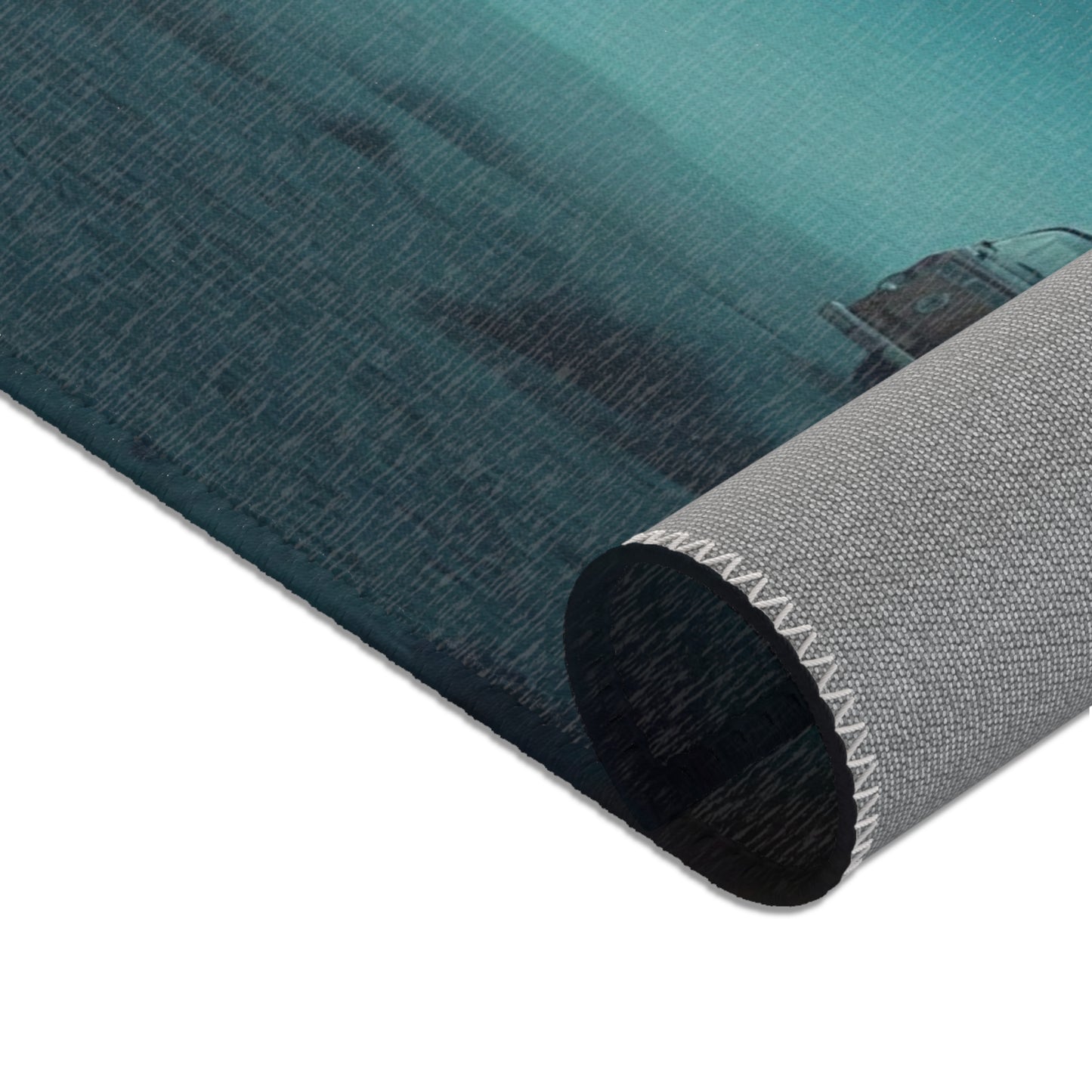 Moonlit Dinosaur Migration Rug – Vintage Van & Misty Peaks