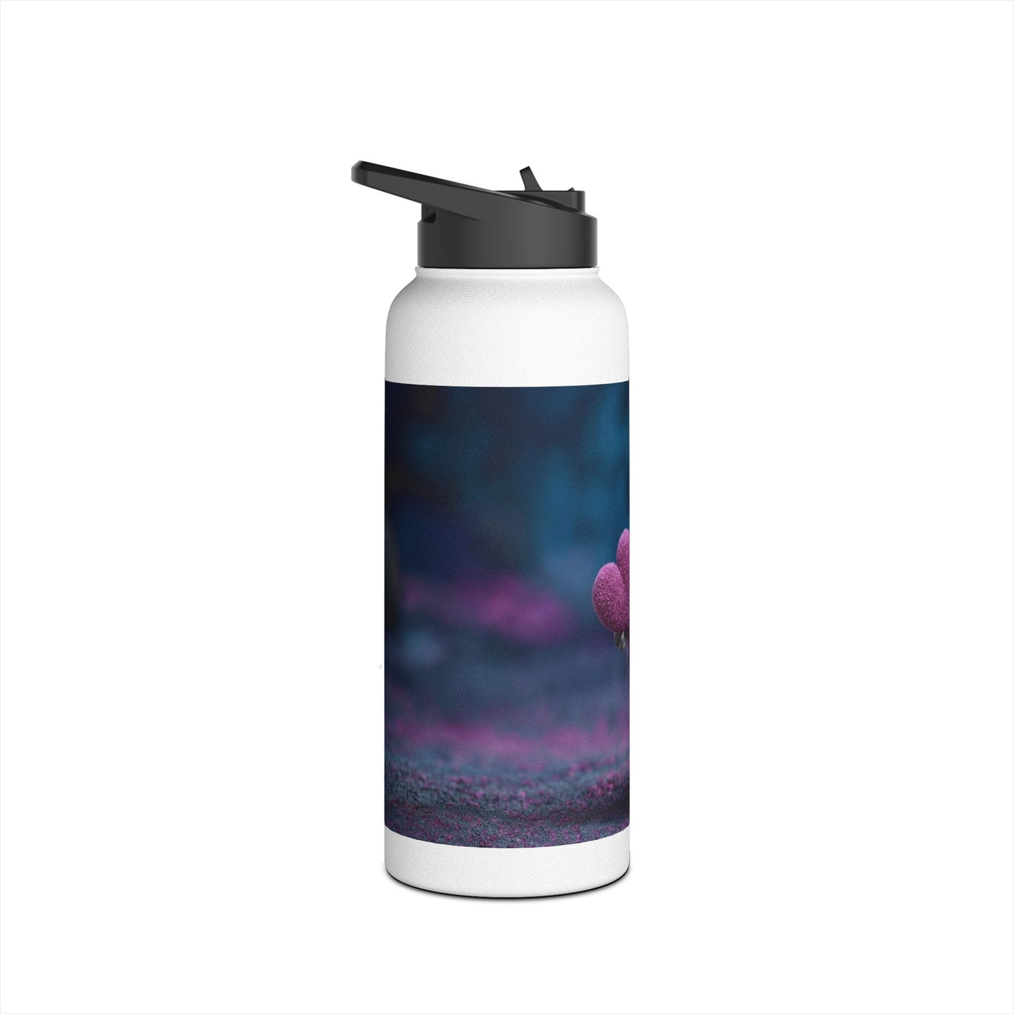 Purple Owl with Velvet Heart Stainless Steel Water Bottle, Standard Lid – Midnight Whimsy Companion