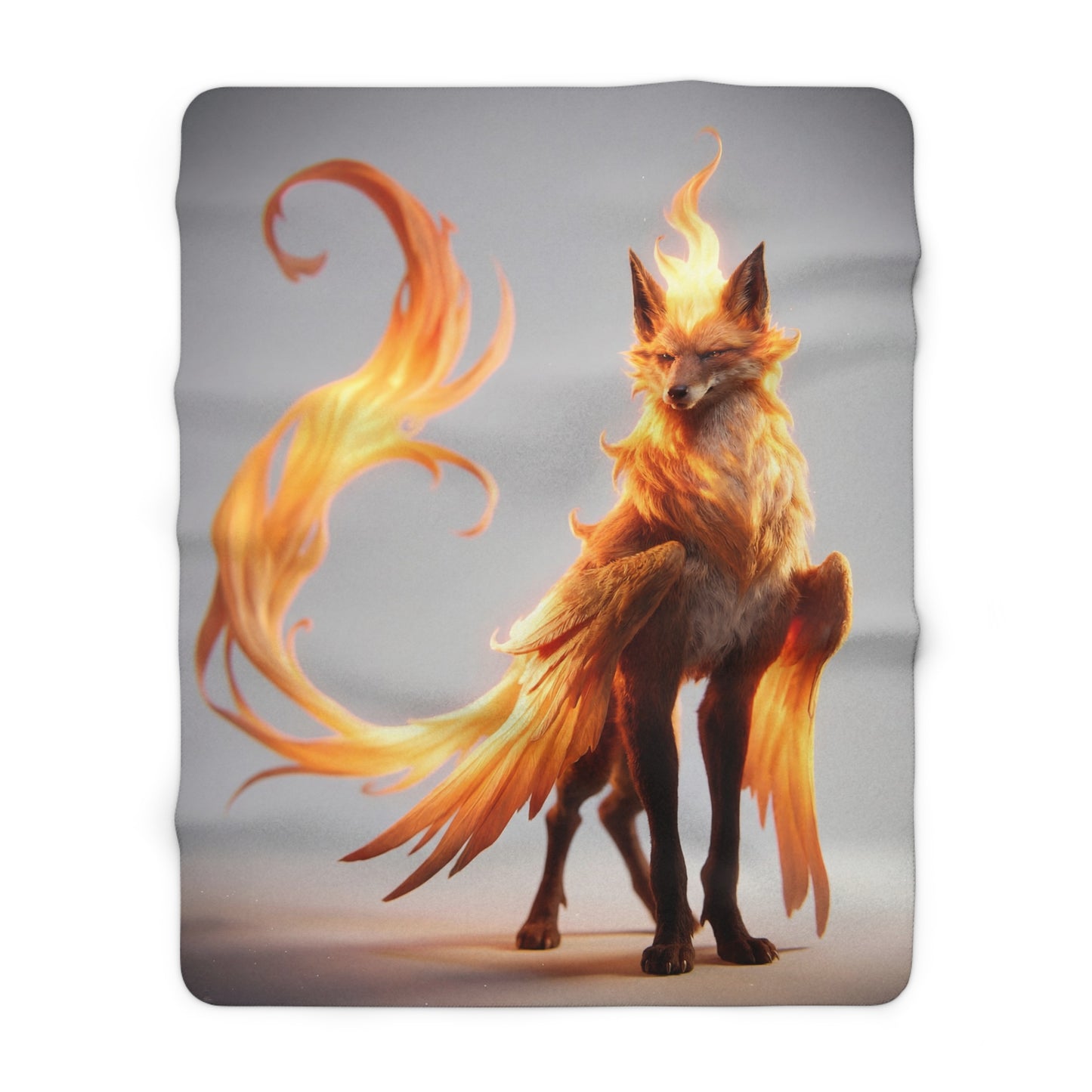 Flame-Fox Guardian Sherpa Fleece Blanket – Ember Wings and Fiery Mane